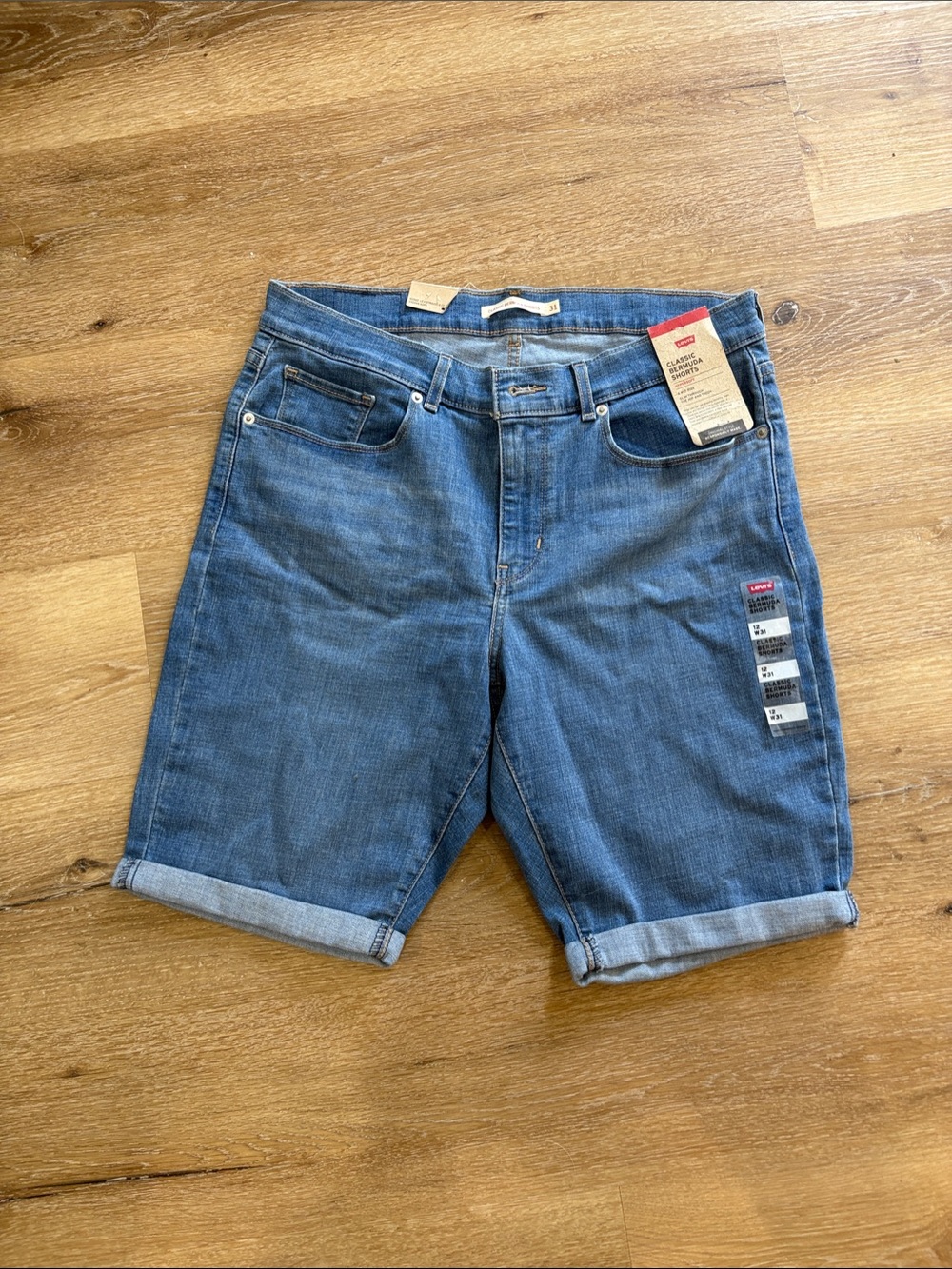 Levi's Women's Medium Blue Denim Bermuda Shorts with Rolled Cuffs